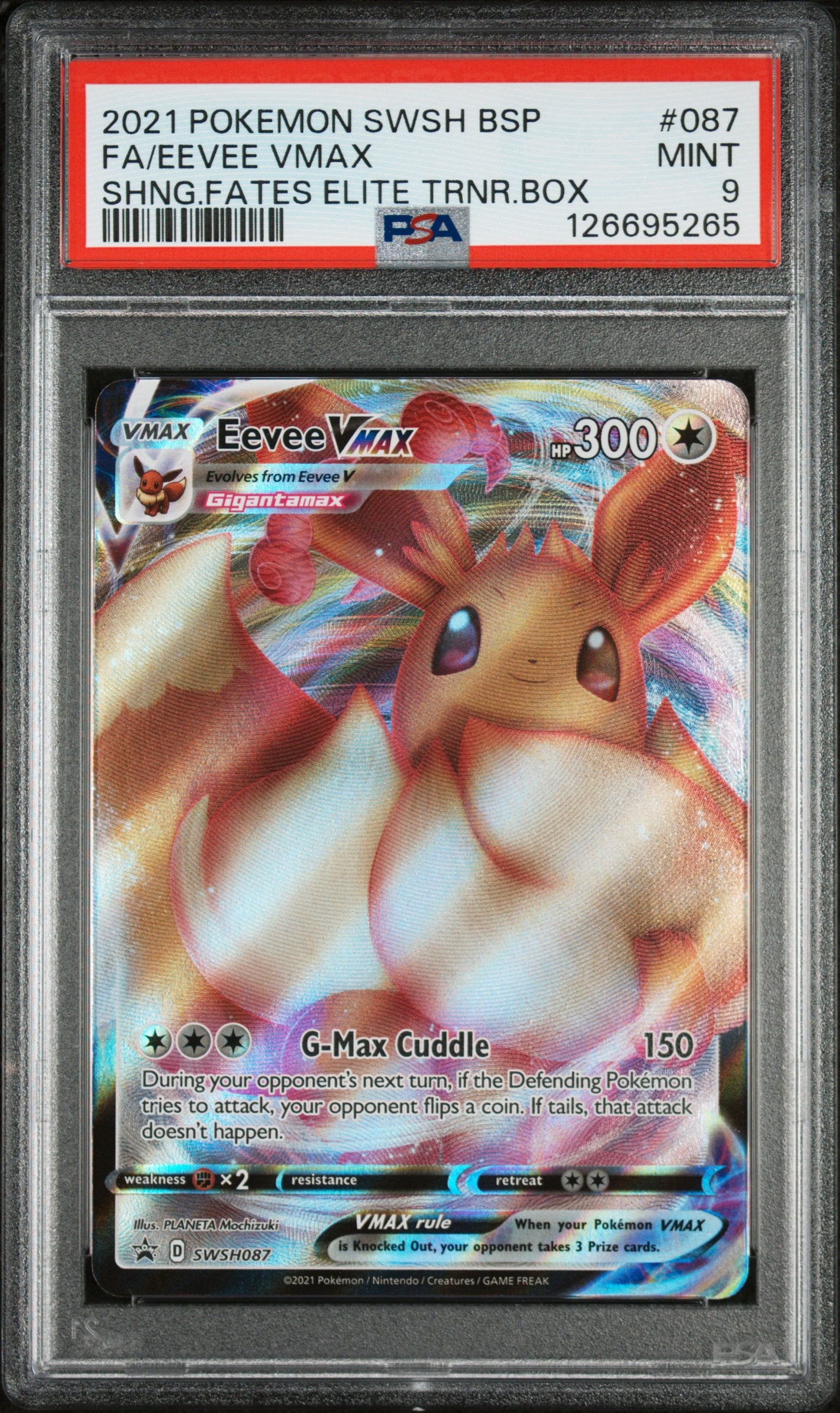 PSA 9 : 2021 POKEMON SWSH BLACK STAR PROMO #087 FA/EEVEE VMAX SHNG.FATES ELITE TRNR.BOX