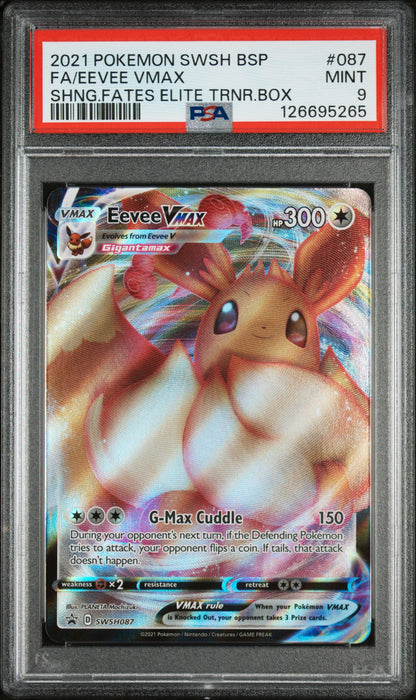 PSA 9 : 2021 POKEMON SWSH BLACK STAR PROMO #087 FA/EEVEE VMAX SHNG.FATES ELITE TRNR.BOX