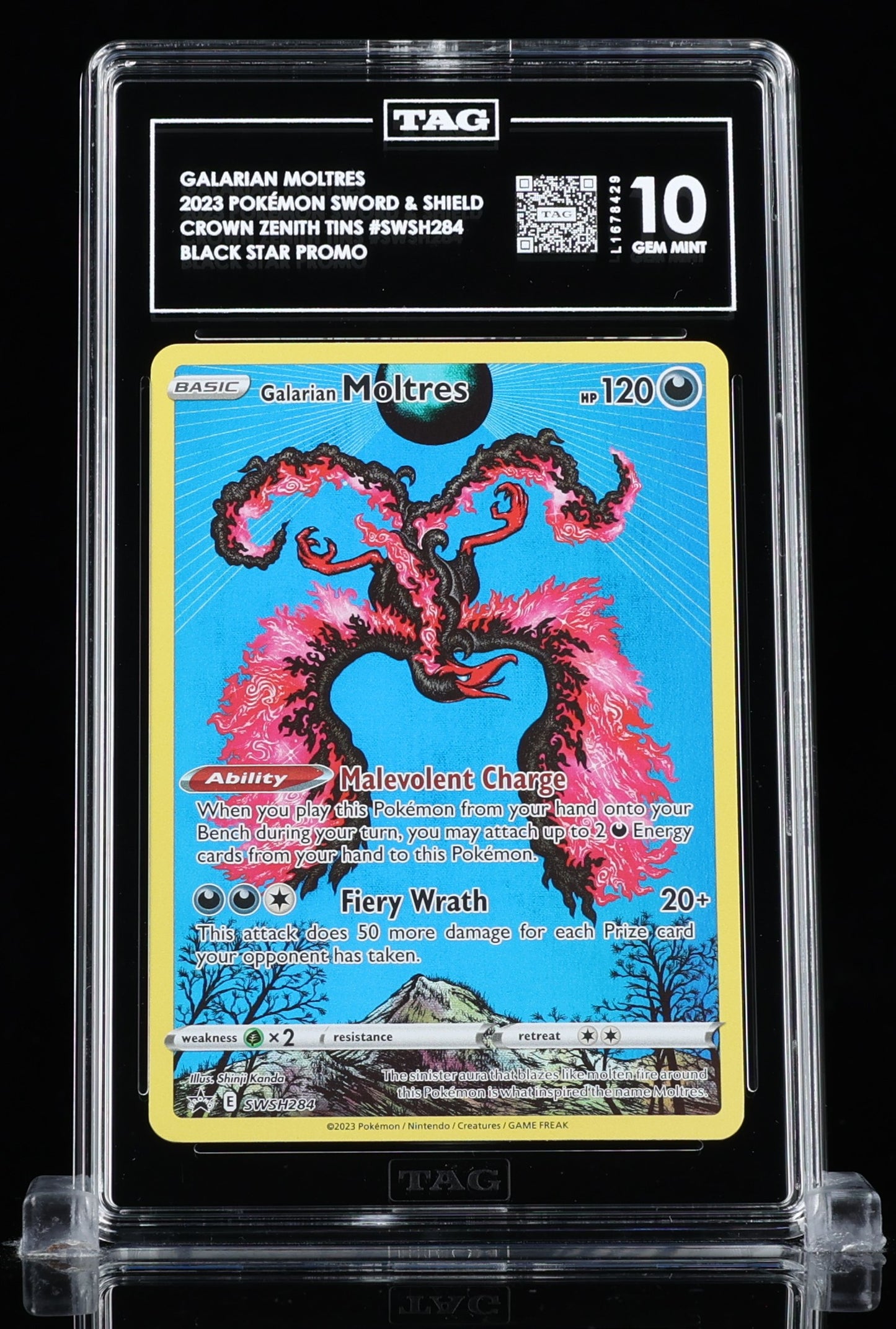 TAG 10 : GALARIAN MOLTRES : 2023 POKÉMON SWORD & SHIELD BLACK STAR PROMOS : #SWSH284 : CROWN ZENITH TINS : FULL ART