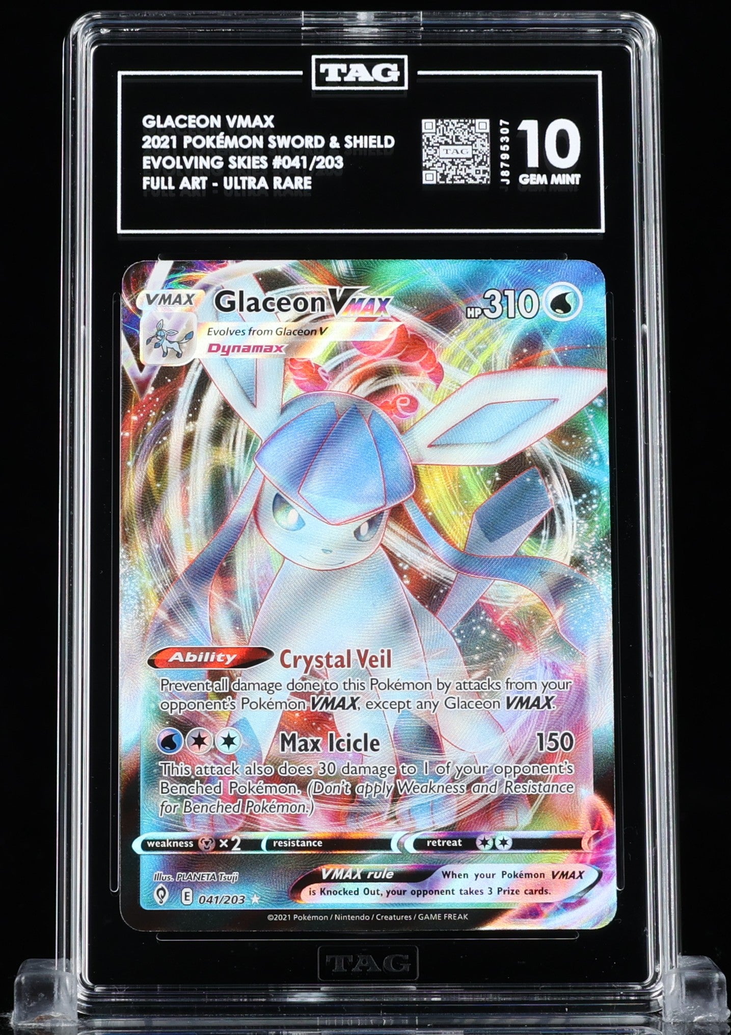 TAG 10 : GLACEON VMAX : 2021 POKÉMON SWORD & SHIELD : #041/203 : EVOLVING SKIES : FULL ART - ULTRA RARE