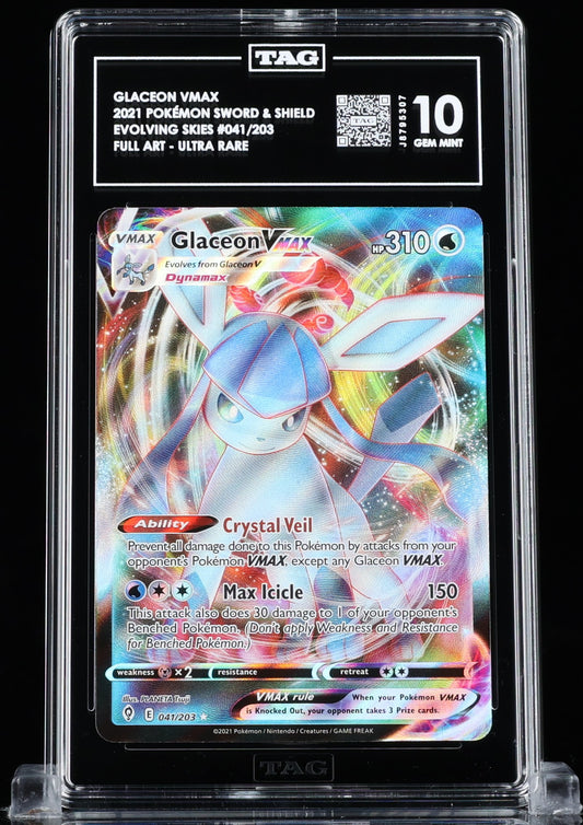 TAG 10 : GLACEON VMAX : 2021 POKÉMON SWORD & SHIELD : #041/203 : EVOLVING SKIES : FULL ART - ULTRA RARE