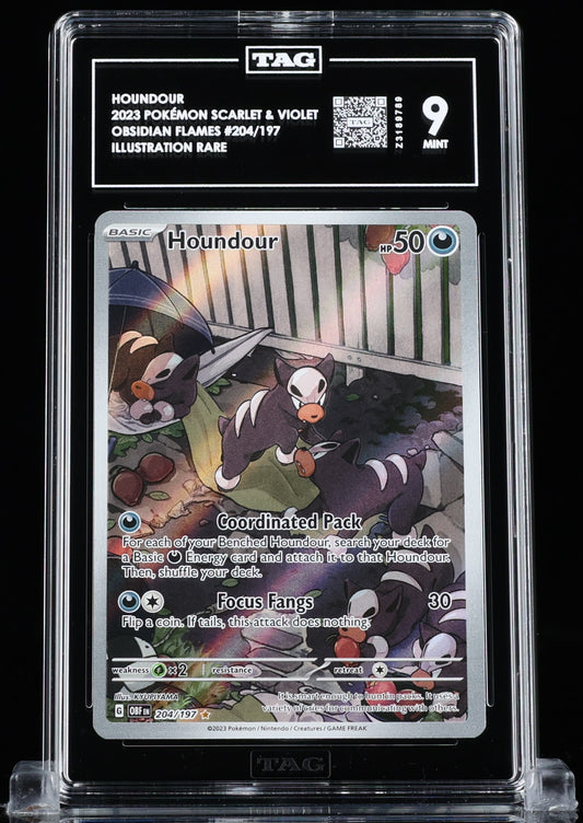 TAG 9 : HOUNDOUR : 2023 POKÉMON SCARLET & VIOLET : #204/197 : OBSIDIAN FLAMES : ILLUSTRATION RARE