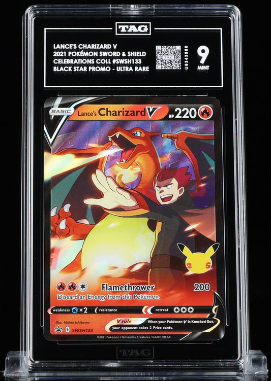 TAG 9 : LANCE'S CHARIZARD V : 2021 POKÉMON SWORD & SHIELD BLACK STAR PROMOS : #SWSH133 : CELEBRATIONS COLLECTION : HOLO