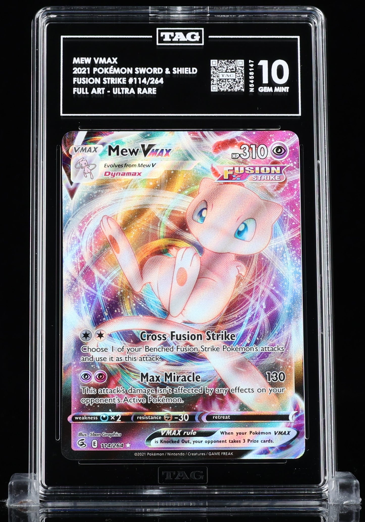 TAG 10 : MEW VMAX : 2021 POKÉMON SWORD & SHIELD : #114/264 : FUSION STRIKE : FULL ART - ULTRA RARE