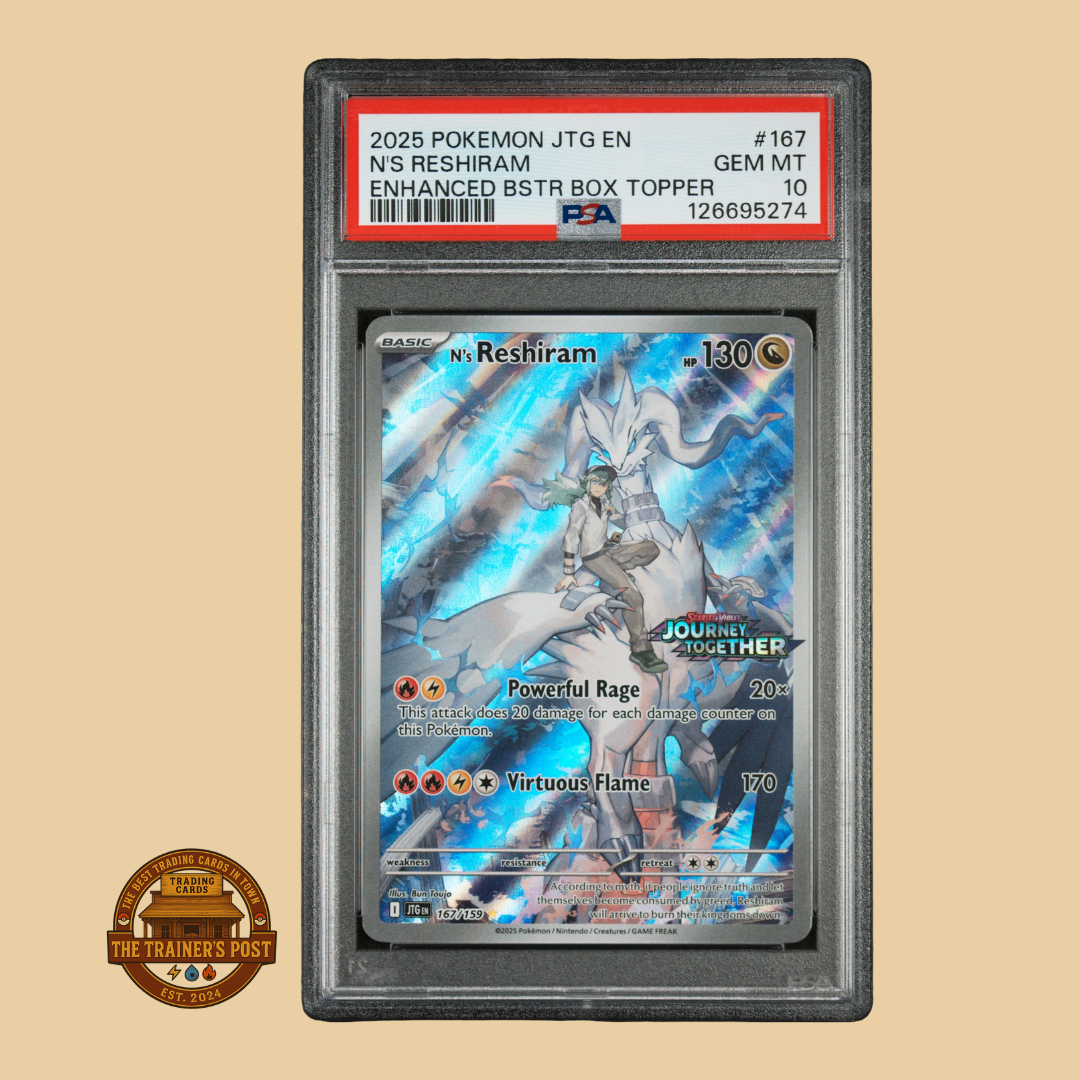PSA 10 : 2025 POKEMON JTG EN-JOURNEY TOGETHER #167 N'S RESHIRAM ENHANCED BSTR BOX TOPPER
