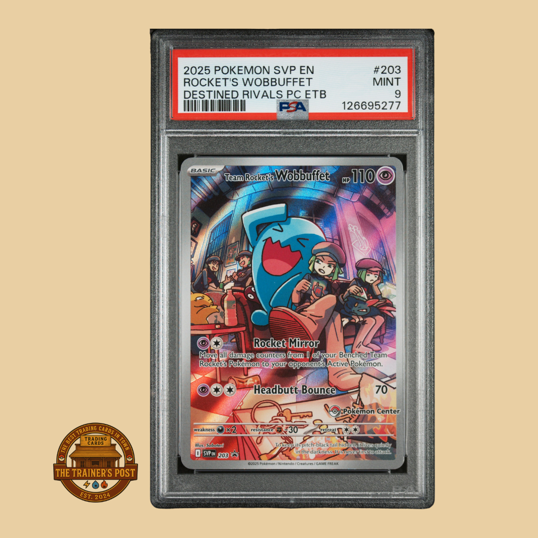 PSA 9 : 2025 POKEMON SVP EN-SV BLACK STAR PROMO #203 ROCKET'S WOBBUFFET DESTINED RIVALS PC ETB